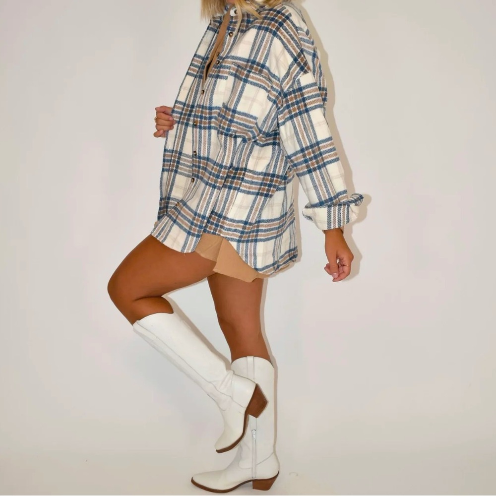Tan & Blue Plaid Shacket.